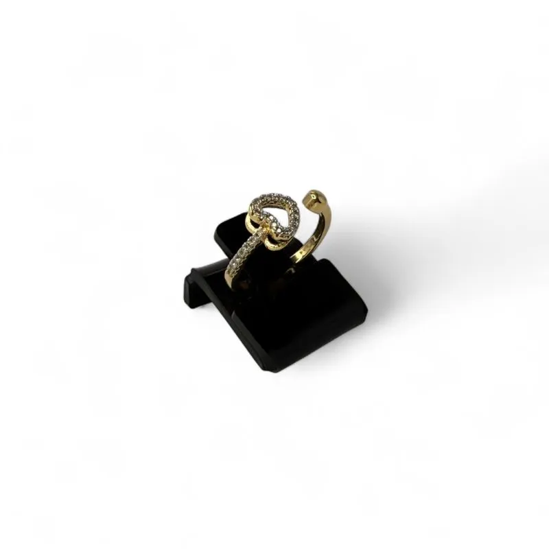 ANEL REGULAVEL CORAÇÃO VAZADO CRAVEJADO + ARO COM ZIRCONIA E PONTO REDONDA  - BANHADO A OURO 18K