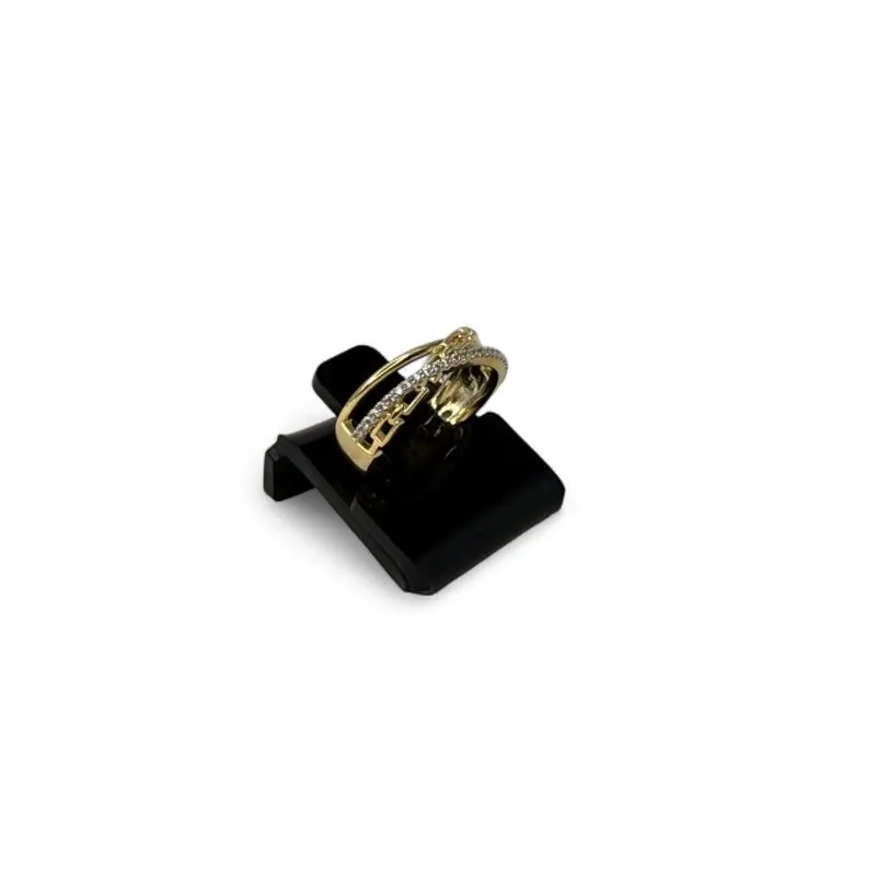 ANEL REGULAVEL X COM ZIRCONIA + DETALHE EM CORRENTE - BANHADO A OURO 18K