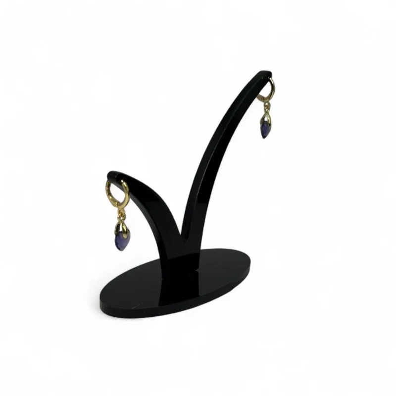 BRINCO ARGOLA DE CLICK COM PENDURICALHO CORAÇÃO ROXO - BANHADO A OURO 18K