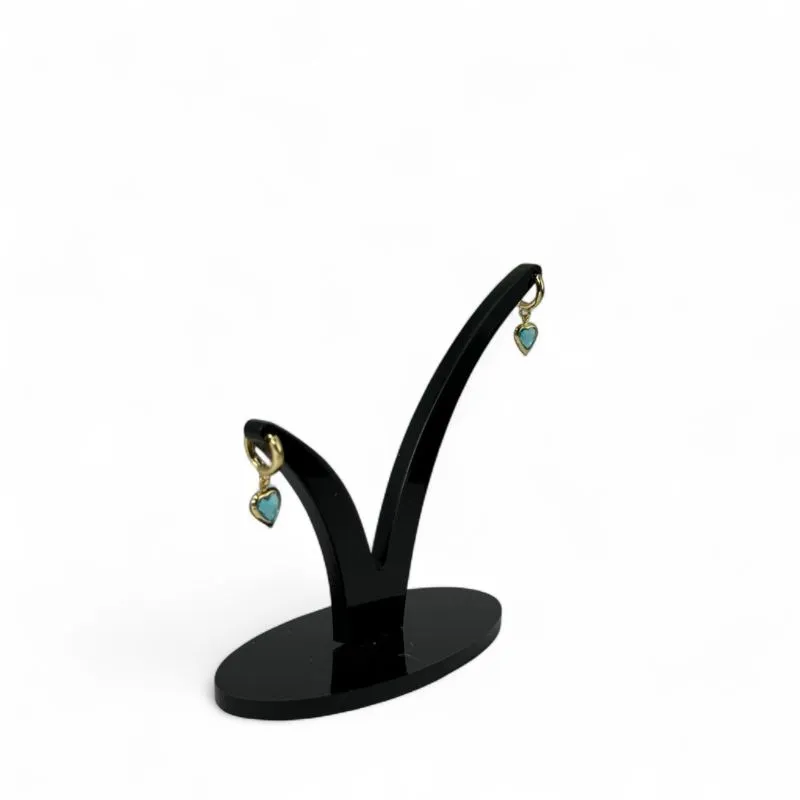 BRINCO ARGOLA DE CLICK COM PENDURICALHO CORAÇÃO VERDE AGUA - BANHADO A OURO 18K