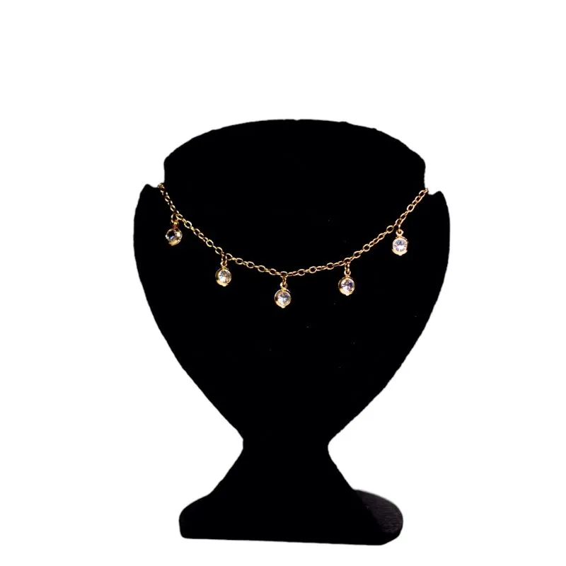 CHOKER BOLINHA ZIRCONIA PENDURADA CRISTAL COM EXTENSOR- BANHADO A
