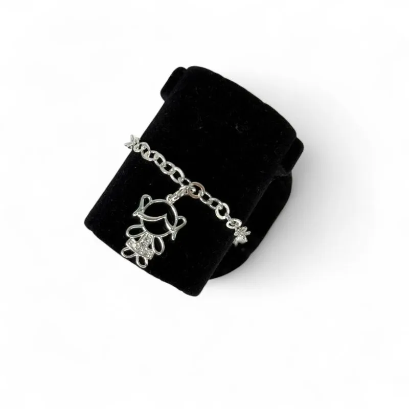 PULSEIRA ELO GRUMET LARGO COM BONECO MENINA CRAVEJADO ZIRCONIACRISTAL-  BANHADO A PRATA 925