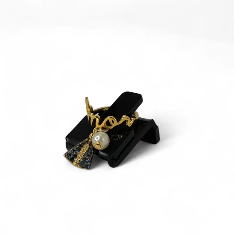 ANEL AMOR COM NOSSA SENHORA E PEROLA PENDURADA Nº13- BANHADO A OURO 18K