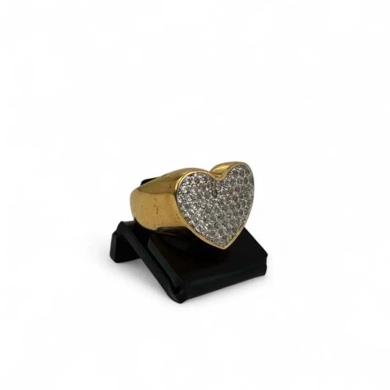 ANEL CORAÇÃO GRANDE RETO  CRAVEJADO ZIRCONIA CRISTAL- Nª20- BANHADO A OURO 18K