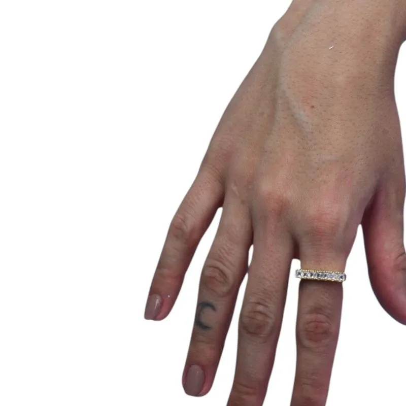 ANEL QUADRADO COM MICRO ZIRCONIA CRISTAL E BOLINHAS Nº 21-- BANHADO A OURO 18K