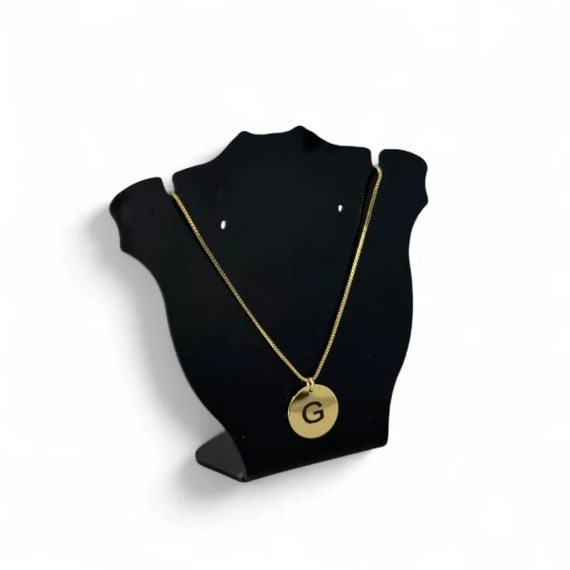 CORRENTE VENEZIANA COM PINGENTE MEDALHA GRAVAÇÃO A LASER E INICIAL G - BANHADO A OURO 18K