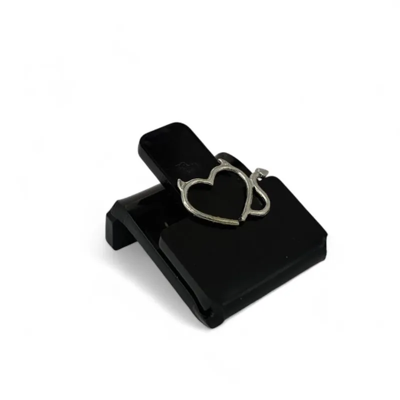 PIERCING CORAÇÃO DIABINHO  - BANHADO A RÓDIO BRANCO