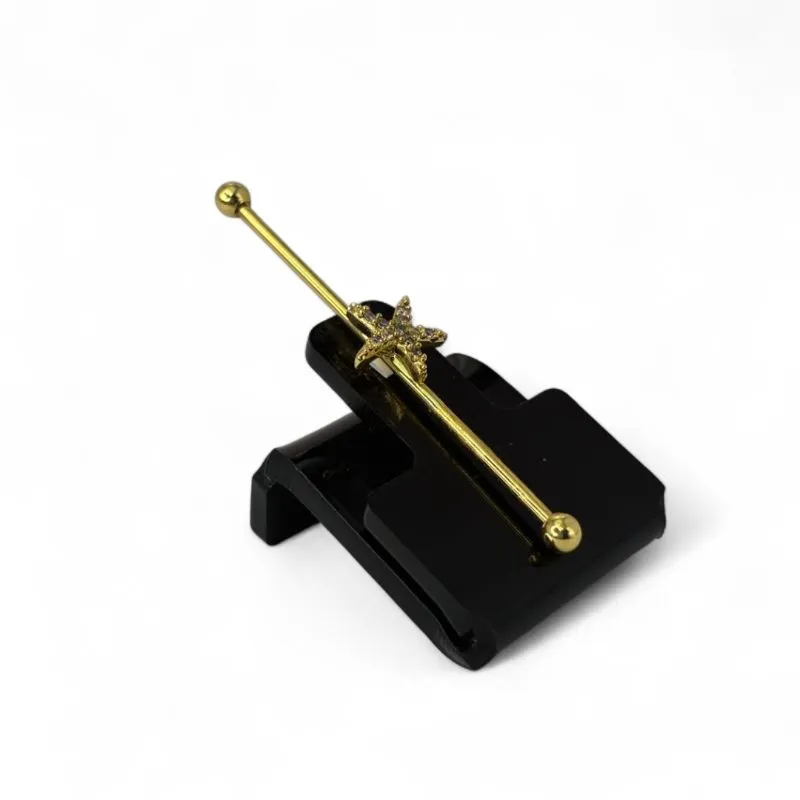 PIERCING TRANSVERSAL ESTRELA DO MAR COM ZIRCONIA - BANHADO A OURO 18K PIERCING TRANSVERSAL ESTRELA DO MAR COM ZIRCONIA - BANHADO A OURO 18K