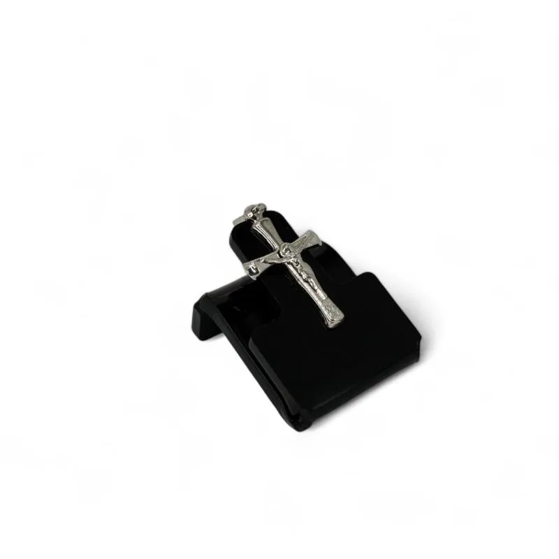 PINGENTE CRUCIFIXO COM ROSTO JESUS CRISTO- BANHADO A RÓDIO BRANCO