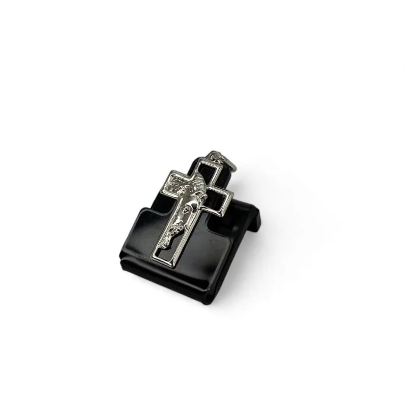 PINGENTE CRUCIFIXO MÉDIO COM  JESUS CRISTO CRUCIFICADO - BANHADO A RÓDIO BRANCO