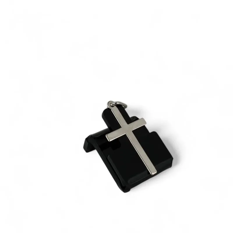 PINGENTE CRUZ CHEIA LISA MÉDIA - BANHADO A RÓDIO BRANCO