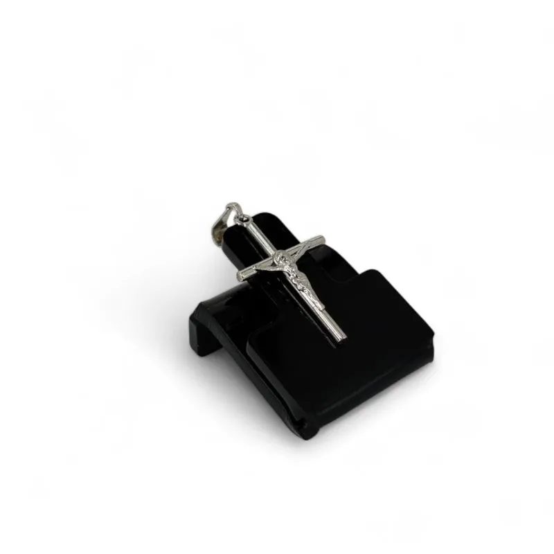 PINGENTE CRUZ COM JESUS PEQUENA- BANHADO A RÓDIO BRANCO