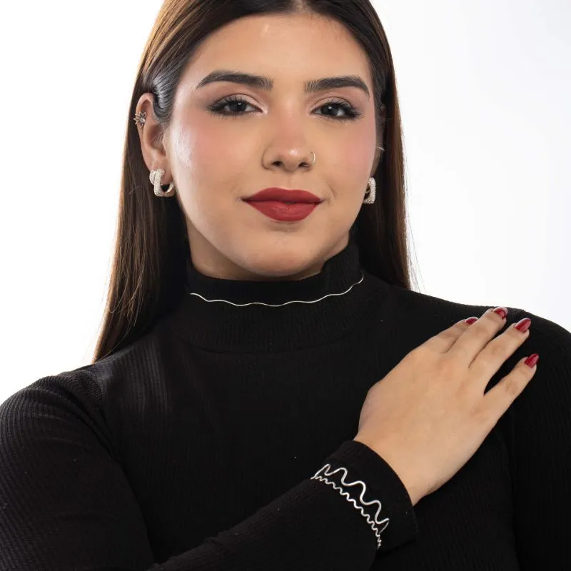 BRACELETE ONDULADO FINO- BANHADO A PRATA 925