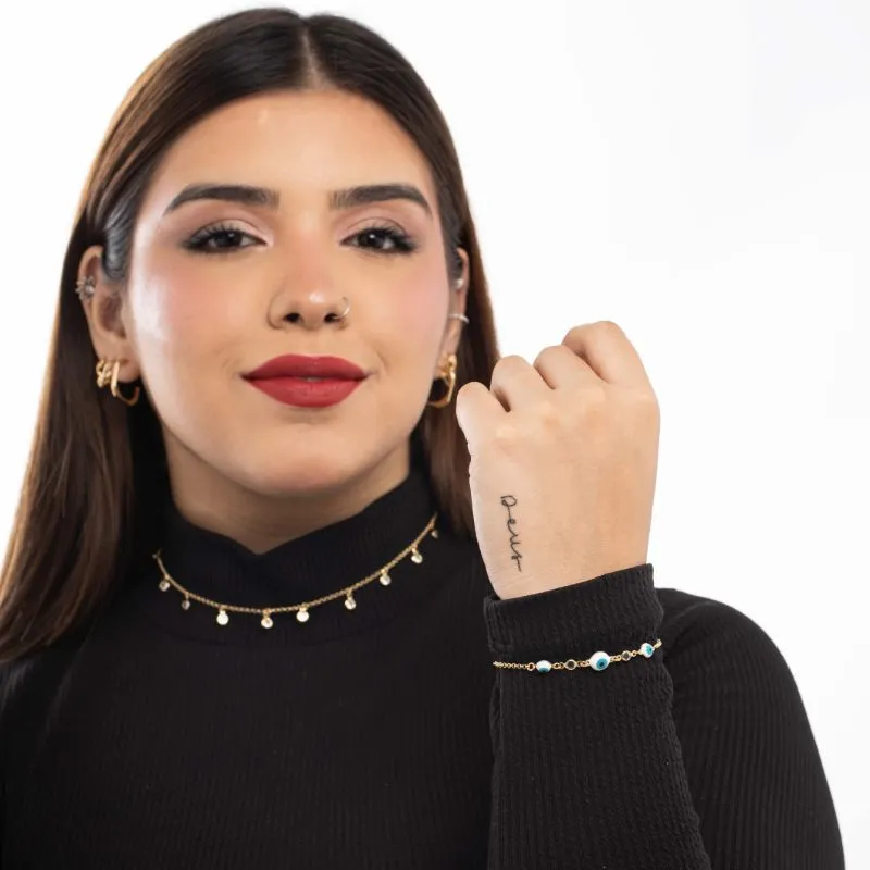 CHOKER CORRENTE ELO PORTUGUES FINO  COM PONTO DE LUZ COM BORDA E ZIRCONIA CRISTAL E EXTENSOR   - BANHADO A OURO 18K