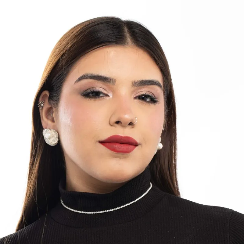 CHOKER CORRENTE RIVIERA EXTRA FINA COM ZIRCONIA CRISTAL E EXTENSOR 2MM  - BANHADO A PRATA 925