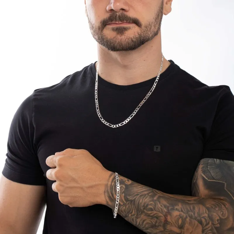 CORRENTE MASCULINA 3X1 LARGO E PEQUENO MÉDIO COM FECHO GAVETA 5,5MM - BANHADO A PRATA 925