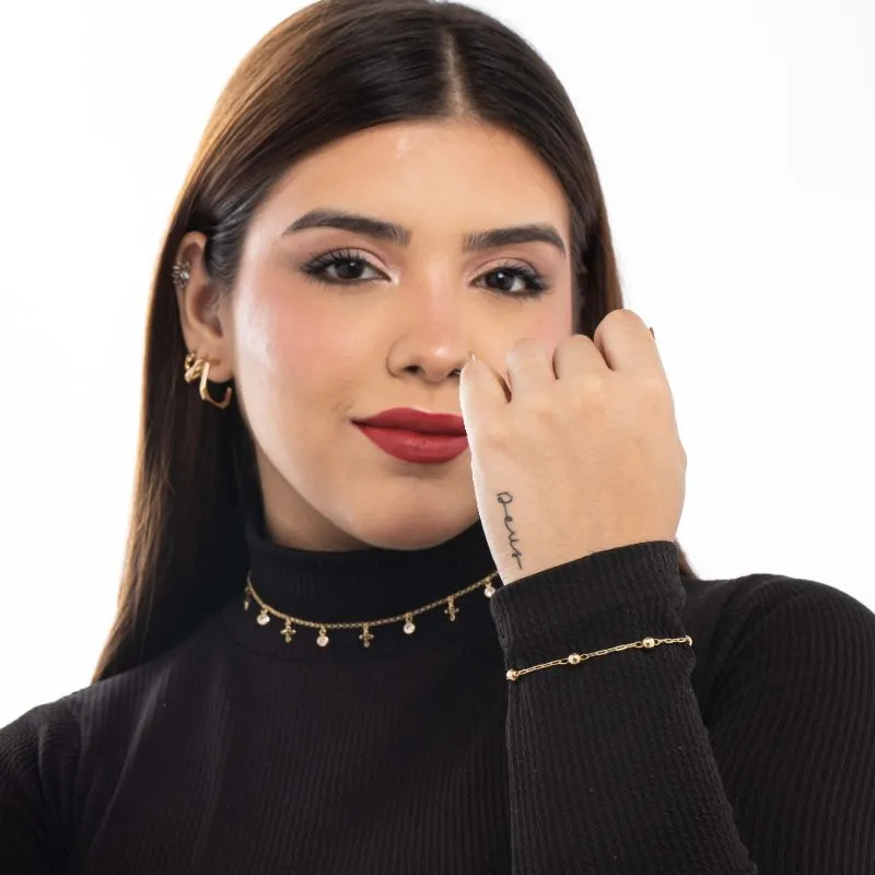 PULSEIRA CARTHIE COM 5 BOLAS LISA E EXTENSOR - BANHADO A OURO 18K