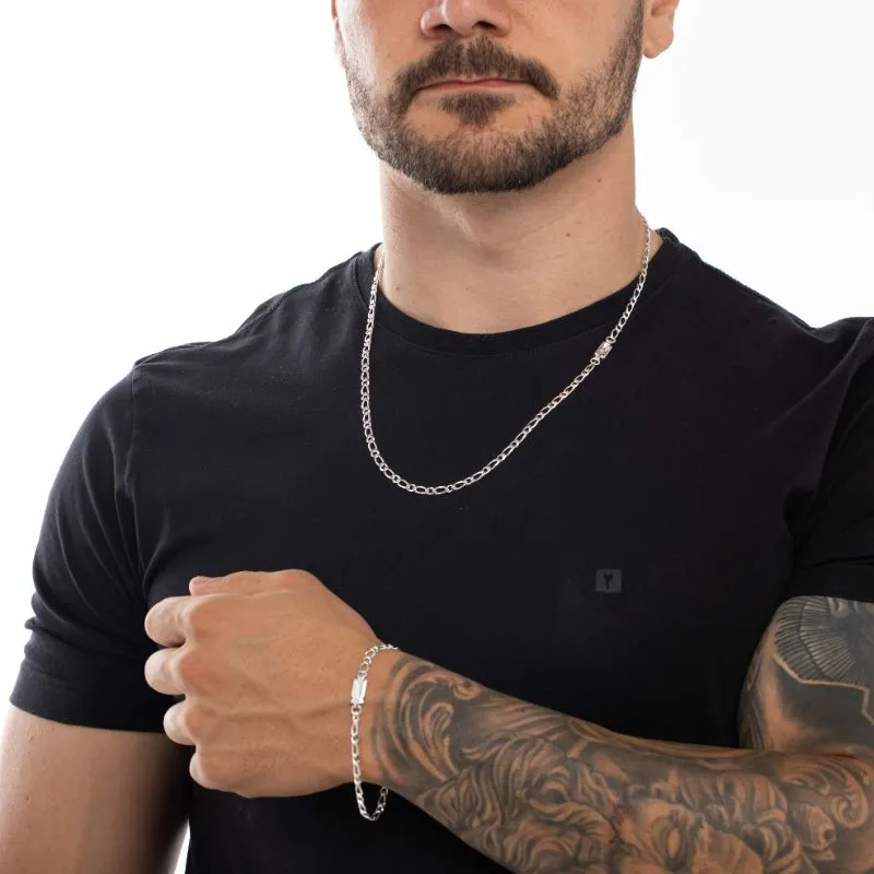 PULSEIRA MASCULINA 1X1 LARGO E PEQUENO MÉDIO COM FECHO GAVETA   - BANHADO A PRATA 925
