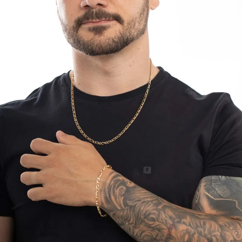 PULSEIRA MASCULINA 1X1 MÉDIO COM FECHO GAVETA   - BANHADO A OURO 18K