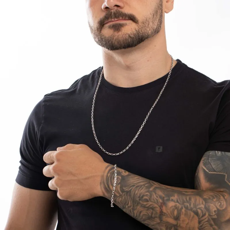 PULSEIRA MASCULINA CARTHIE ABAULADO  MÉDIO COM FECHO GAVETA -  BANHADO A RÓDIO BRANCO