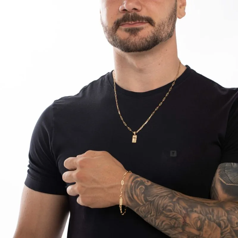 PULSEIRA MASCULINA CARTHIE MÉDIO ELO FINO COM FECHO GAVETA 0.80M  - BANHADO A OURO 18K