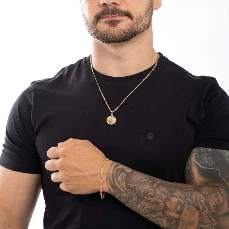 PULSEIRA MASCULINA GRUMET DUPLA TRANÇADO FINO COM FECHO GAVETA 0.80M  - BANHADO A OURO 18K