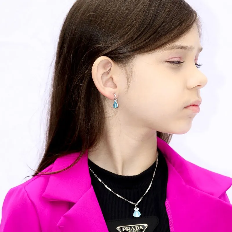 CORRENTE SINGAPURA INFANTIL VESTIDO PRINCESAS AZUL - BANHADO  A RÓDIO BRANCO