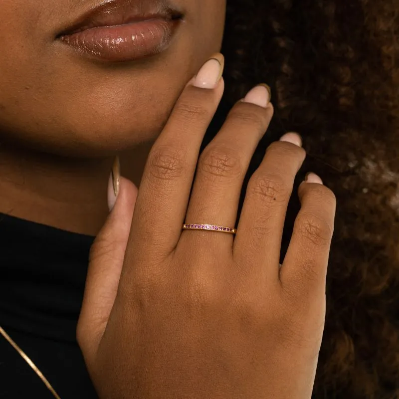 ANEL APARADOR COM MICRO ZIRCÔNIA CRAVEJADA QUADRADA PINK Nº16- BANHADO A OURO 18K