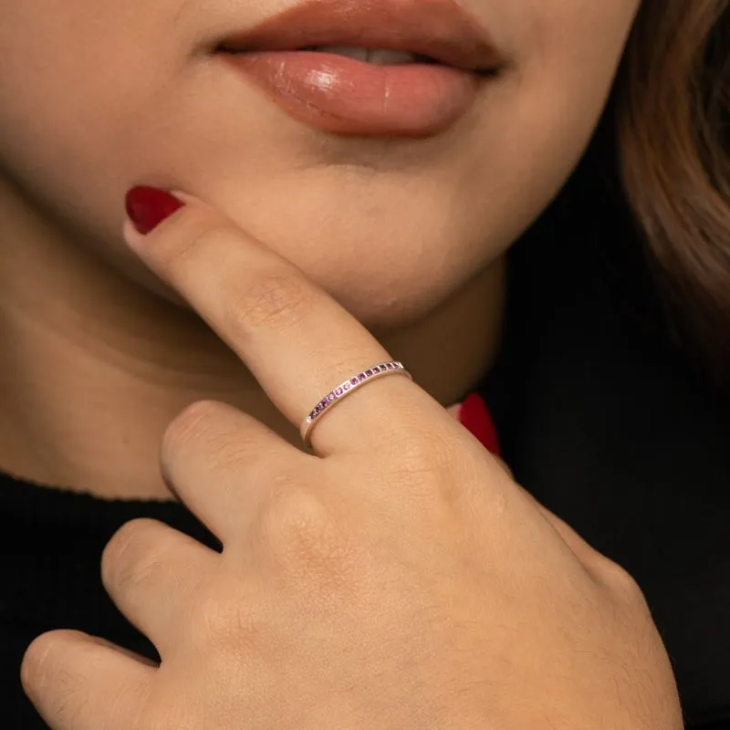 ANEL APARADOR COM MICRO ZIRCÔNIA CRAVEJADA QUADRADA PINK Nº24- BANHADO A PRATA 925