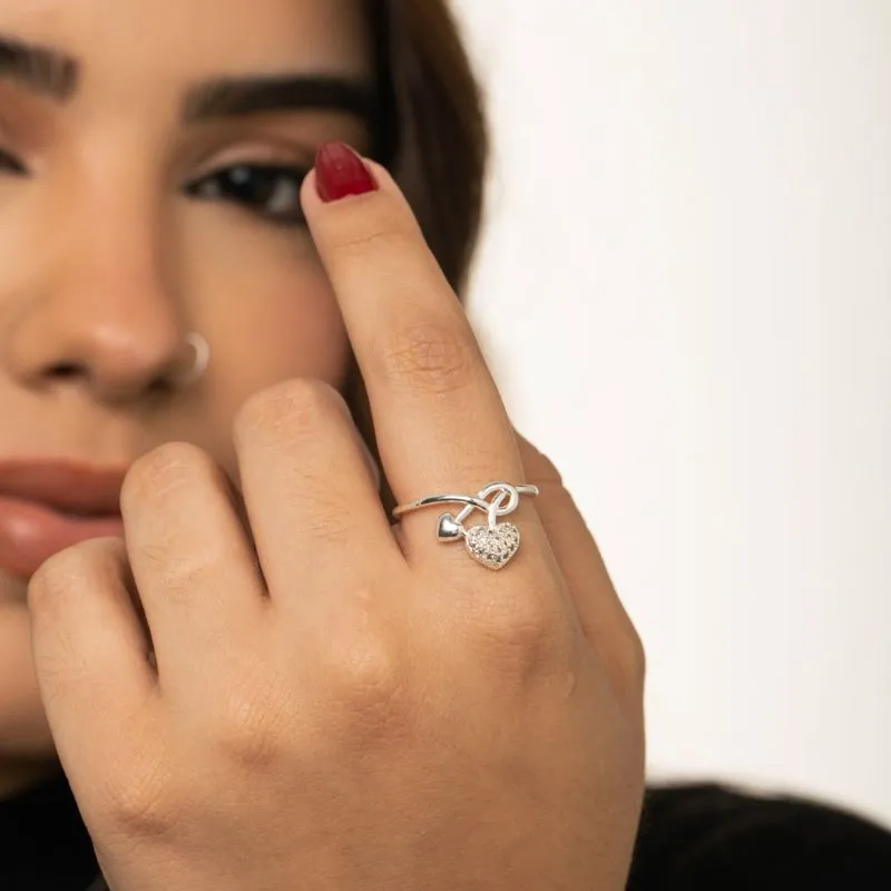 ANEL COM 2 CORAÇÕES LISO E CRAVEJADO EM MICRO ZIRCÔNIA CRISTAL AMRRADOS Nº22- BANHADO A OURO 18K