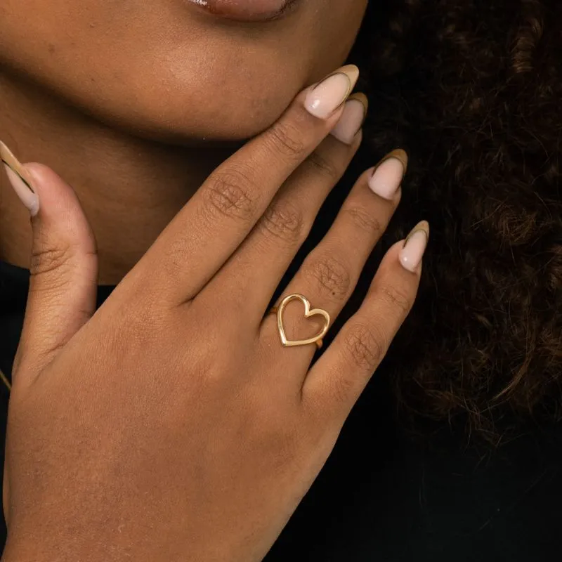 ANEL CORAÇÃO VAZADO SIMPLES - BANHADO A OURO 18K