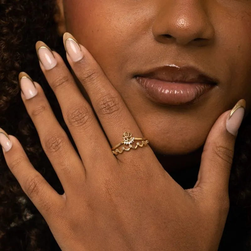 ANEL DUPLO FLOR COM RENDA E ZIRCONIA CRAVEJADA Nª24-  BANHADO A OURO 18K