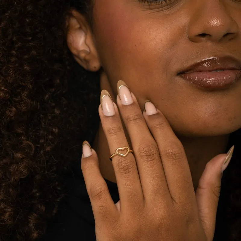 ANEL FALANGE  CORAÇÃO VAZADO PEQUENO SIMPLES Nª06  - BANHADO A OURO 18K