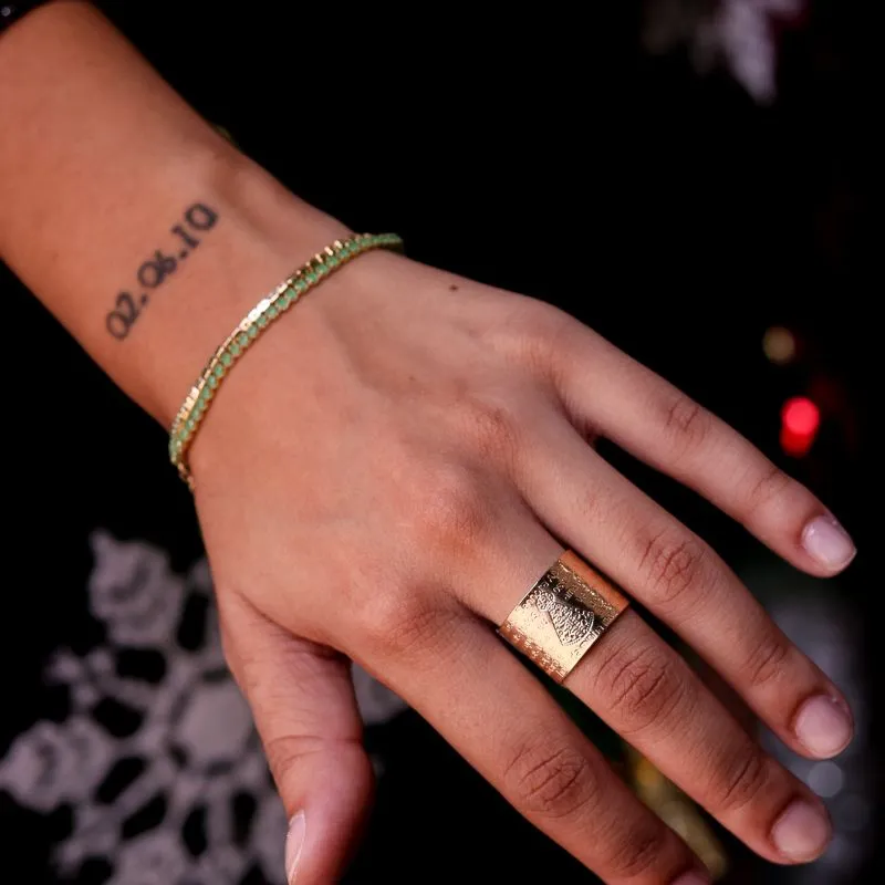 ANEL ORAÇÃO NOSSA SENHORA DE APARECIDA REGULÁVEL LISO GRANDE -REGULAVEL-BANHADO A OURO 18K