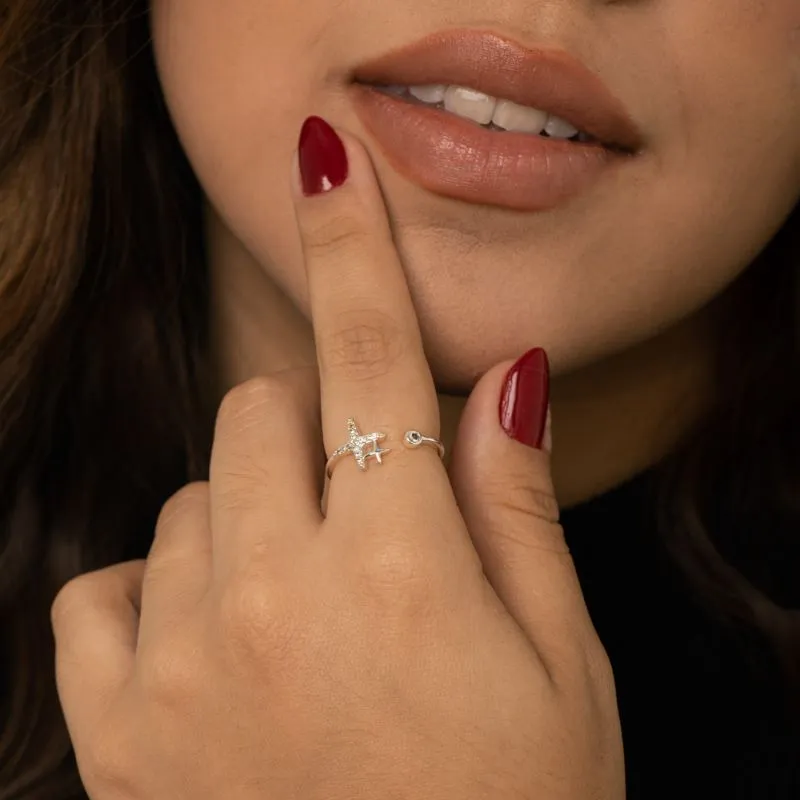 ANEL REGULÁVEL ESTRELA DUPLO COM MICRO ZIRCÔNIA CRISTAL - BANHADO A PRATA 925