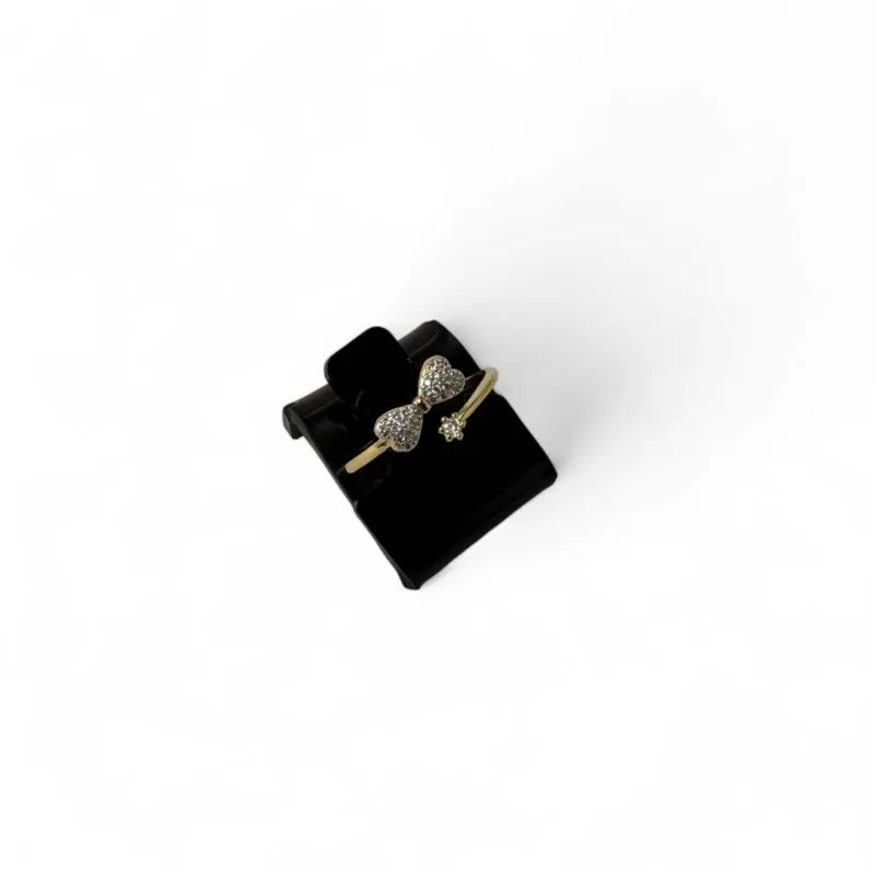 ANEL REGULAVEL LAÇO CRAVEJADO + ARO COM PONTO DE LUZ CRISTAL - BANHADO A OURO 18K