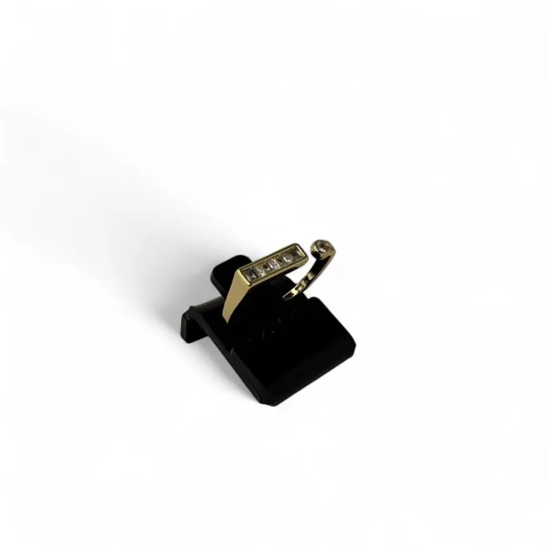 ANEL REGULAVEL QUADRADO COM NAVETE CRISTAL + ARO COM PONTO DE LUZ- BANHADO A OURO 18K