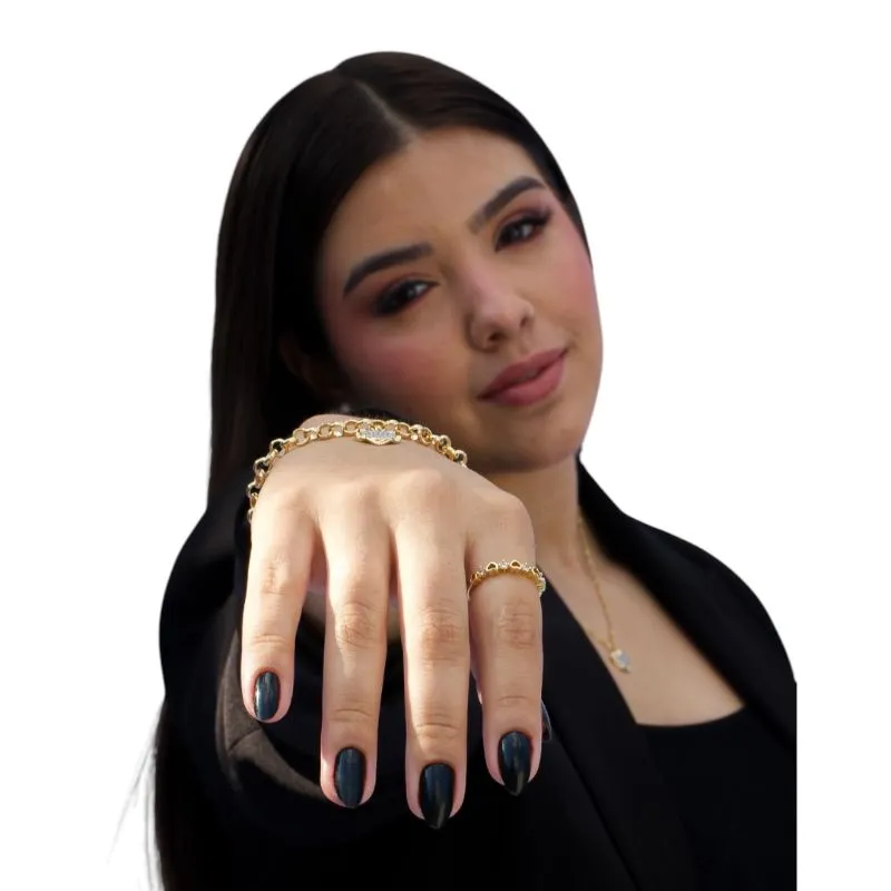 ANEL SEQUENCIA DE CORAÇOES VAZADOS PEQUENO COM PONTO DE LUZ  ZIRCONIA CRISTAL Nº 20- BANHADO A OURO 18K