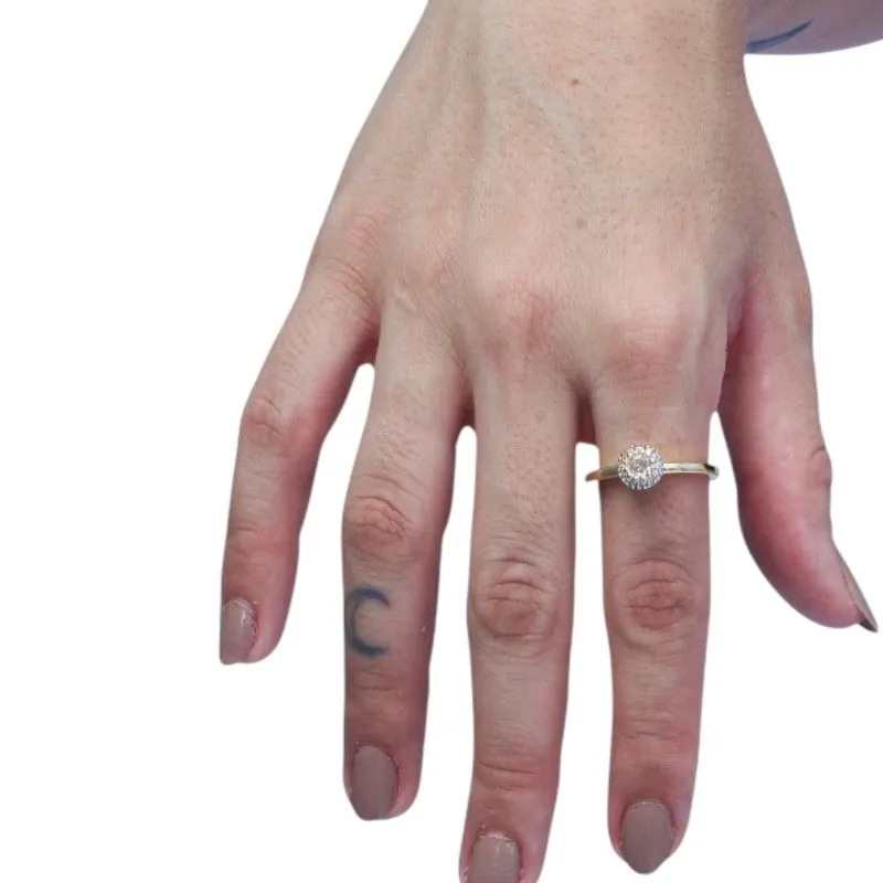 ANEL SOLITARIO COM PONTA E MICRO ZIRCONIA CRISTAL Nº 19- BANHADO A OURO 18K