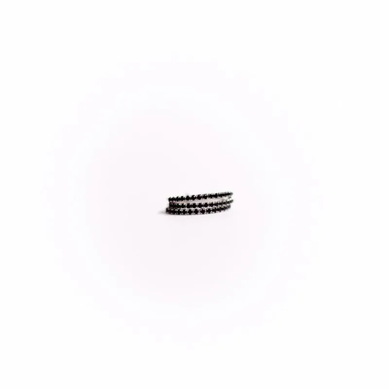 ANEL TRIPLO COM ZIRCONIA NEGRA Nº12 - BANHADO A PRATA 925