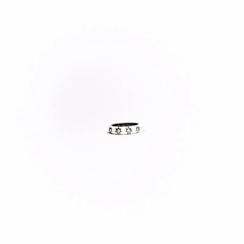 ANEL WHITE ESMALTADO COM ZIRCONIA E ESTRELINHA Nª16 - BANHADO A RÓDIO NEGRO