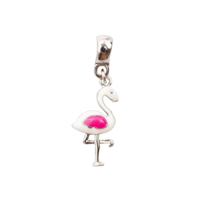 BERLOQUE FLAMINGO RESINADO BRANCO COM PINK-  BANHADO A RÓDIO BRANCO