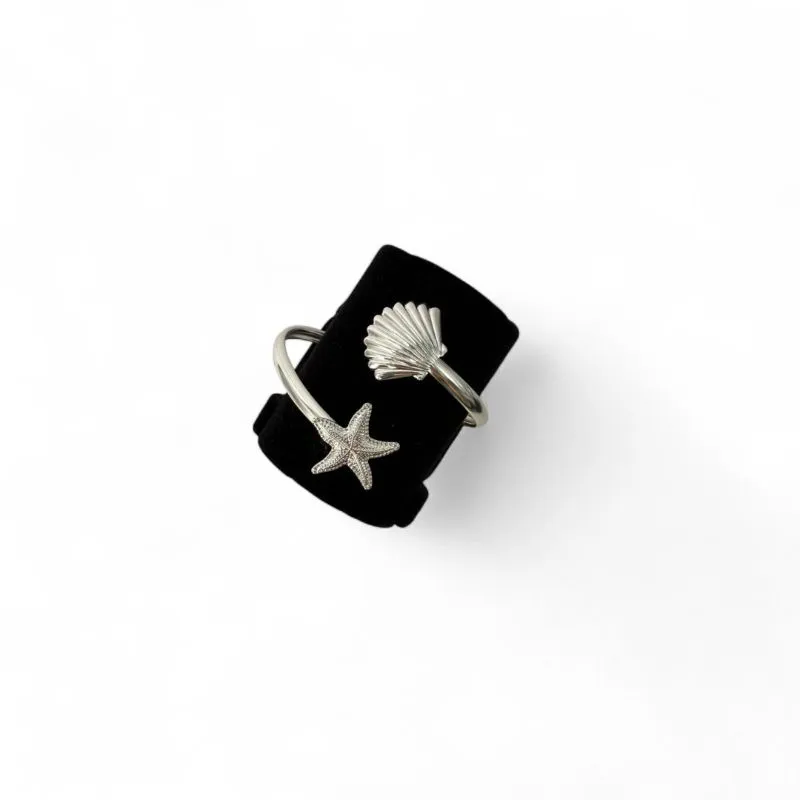 BRACELETE MALEAVEL CONCHA E ESTRELA DO MAR LISO - BANHADO A PRATA 925