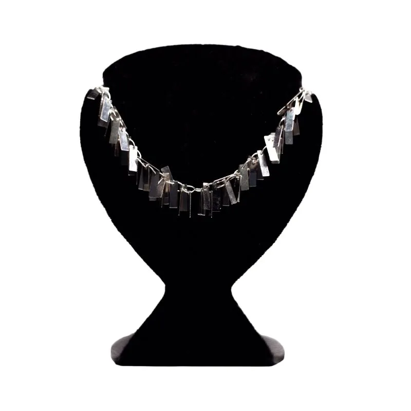 CHOKER ELO GRUMET  FRANJA PINGENTES RETANGULAR COM EXTENSOR   - BANHADO A RÓDIO BRANCO