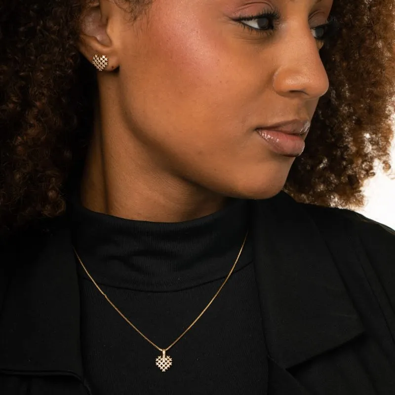 CONJUNTO CORRENTE VENEZIANA CORAÇÃO COM PONTA COM MICRO ZIRCÔNIA CRISTAL - BANHADO A OURO 18K