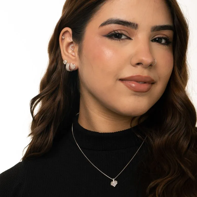 CONJUNTO CORRENTE CORAÇÃO COM PONTA COM MICRO ZIRCÔNIA COLORIDA - BANHADO A PRATA 925