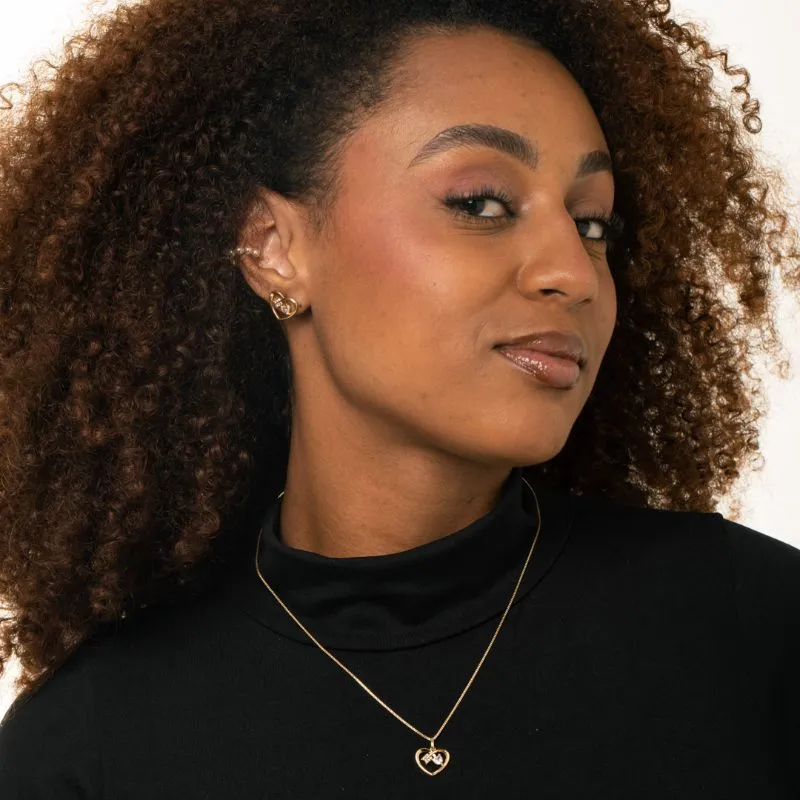 CONJUNTO CORRENTE VENEZIANA CORAÇÃO VAZADO COM FLECHA E ZIRCÔNIA CRISTAL - BANHADO A OURO 18K