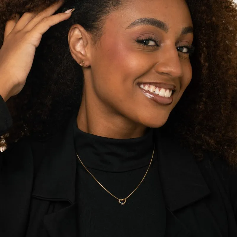 CONJUNTO CORRENTE VENEZIANA CORAÇÃO VAZADO COM PONTO DE LUZ ZIRCÔNIA AZUL- BANHADO A OURO 18K