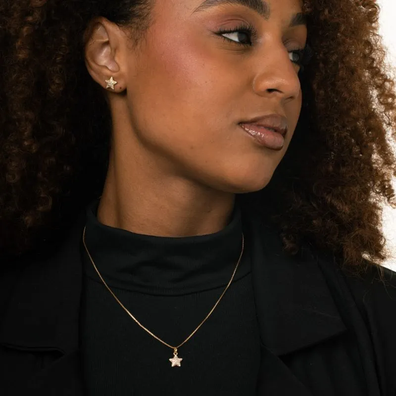 CONJUNTO CORRENTE VENEZIANA ESTRELA COM ZIRCÔNIA CRISTAL CRAVEJADA- BANHADO A OURO 18K