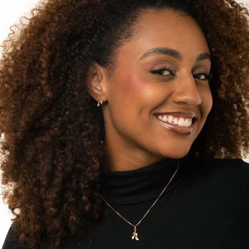 CONJUNTO CORRENTE VENEZIANA FOLHA COM ZIRCÔNIA CRISTAL- BANHADO A OURO 18K